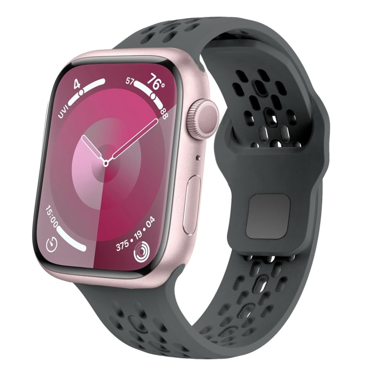 For Apple Watch SE 44mm Oval Holes Fluororubber Watch Band(Dark Grey) by bashfashion