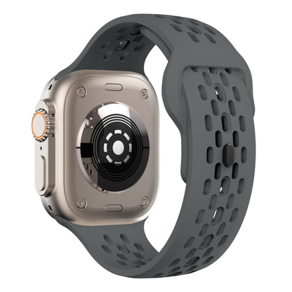 For Apple Watch SE 44mm Oval Holes Fluororubber Watch Band(Dark Grey) by bashfashion