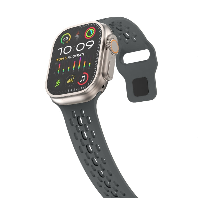 For Apple Watch SE 44mm Oval Holes Fluororubber Watch Band(Dark Grey) by bashfashion