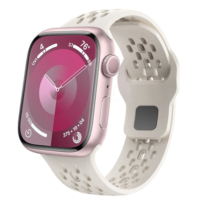 For Apple Watch SE 44mm Oval Holes Fluororubber Watch Band(Starlight) by bashfashion