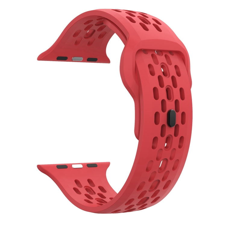 For Apple Watch Series 4 44mm Oval Holes Fluororubber Watch Band(Black) by bashfashion