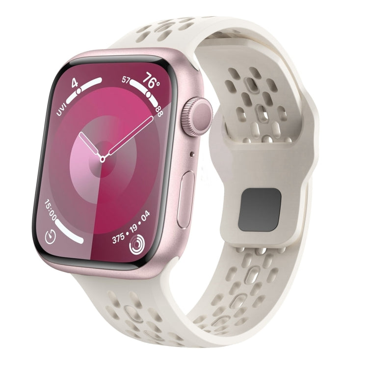 For Apple Watch Series 3 42mm Oval Holes Fluororubber Watch Band(Starlight) by bashfashion