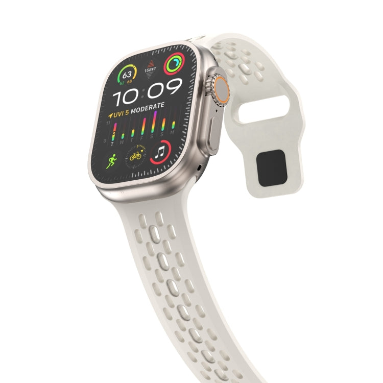 For Apple Watch Series 3 42mm Oval Holes Fluororubber Watch Band(Starlight) by bashfashion