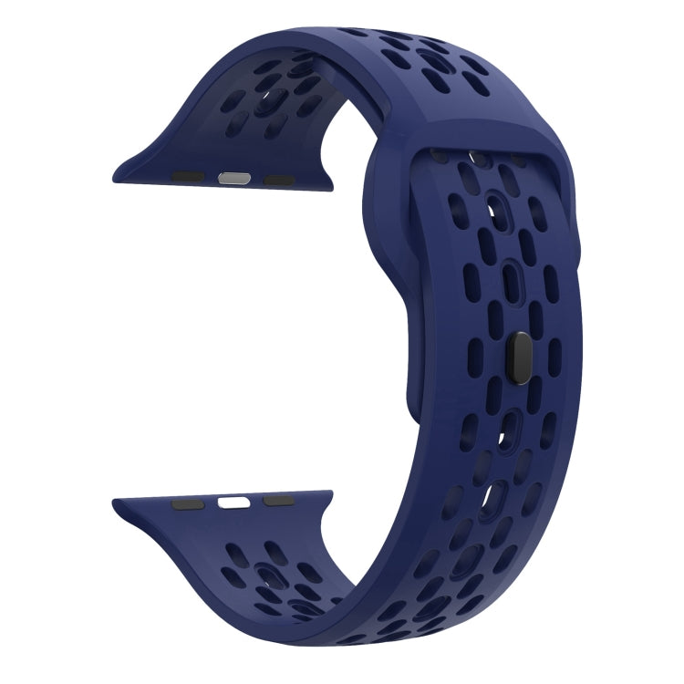 For Apple Watch Series 2 42mm Oval Holes Fluororubber Watch Band(Midnight Blue) by bashfashion