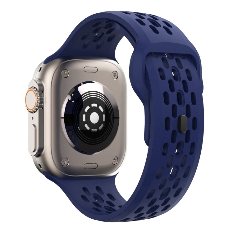 For Apple Watch Series 2 42mm Oval Holes Fluororubber Watch Band(Midnight Blue) by bashfashion