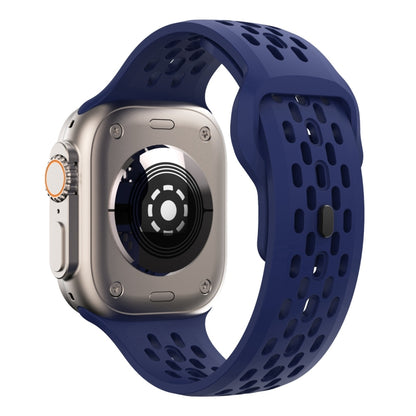For Apple Watch Series 2 42mm Oval Holes Fluororubber Watch Band(Midnight Blue) by bashfashion