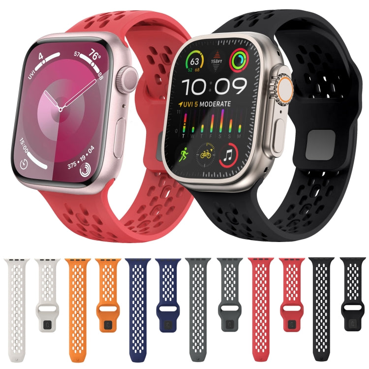 For Apple Watch Series 7 45mm Oval Holes Fluororubber Watch Band(Starlight) by bashfashion