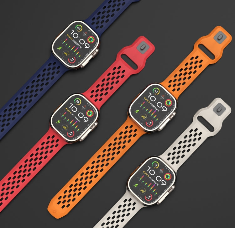 For Apple Watch Series 9 45mm Oval Holes Fluororubber Watch Band(Dark Grey) by bashfashion