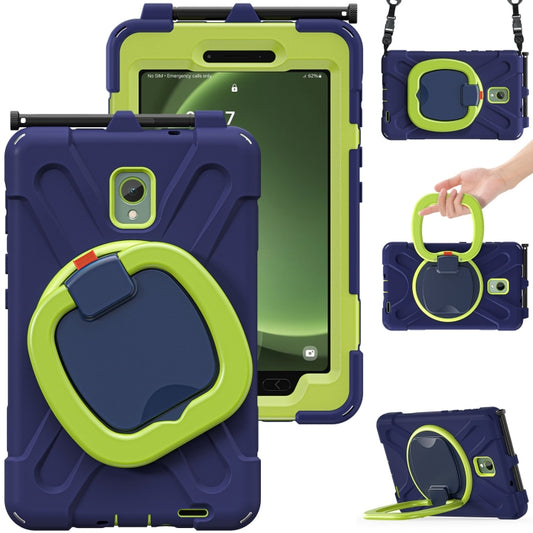 For Samsung Galaxy Tab Active5 X300 Silicone Hybrid PC Tablet Case with Holder & Shoulder Strap(Navy Blue Olivine) by bashfashion