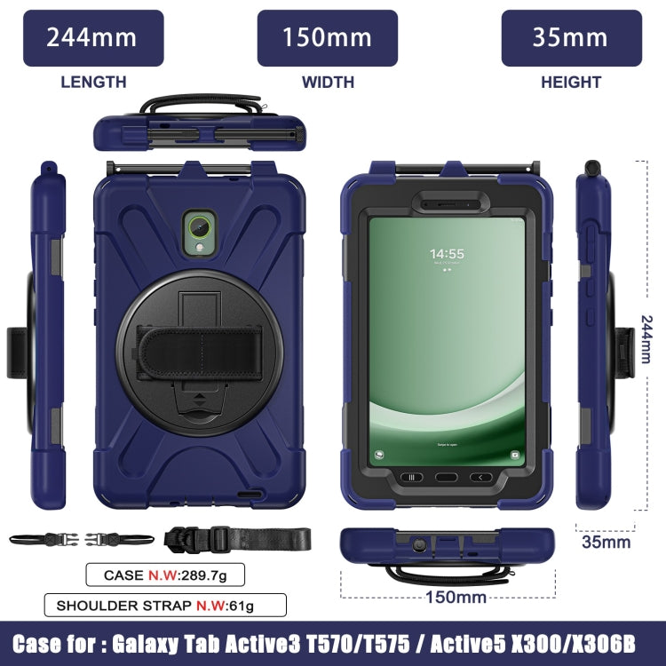 For Samsung Galaxy Tab Active5 X300 Rotary Grip Silicone Hybrid PC Tablet Case with Shoulder Strap(Navy Blue) by bashfashion