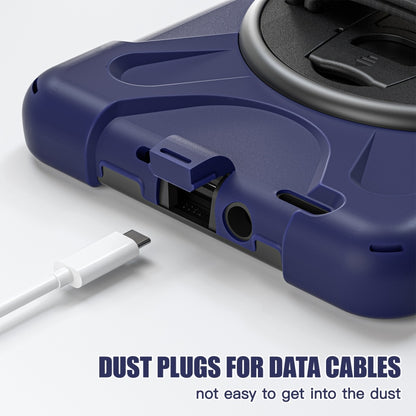 For Samsung Galaxy Tab Active5 X300 Rotary Grip Silicone Hybrid PC Tablet Case with Shoulder Strap(Navy Blue) by bashfashion