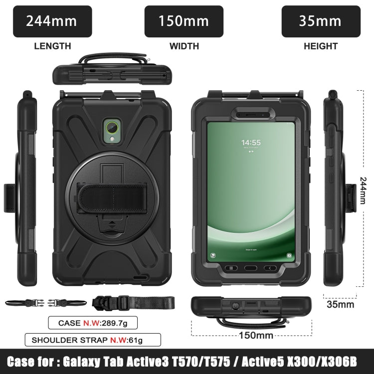 For Samsung Galaxy Tab Active5 X300 Rotary Grip Silicone Hybrid PC Tablet Case with Shoulder Strap(Black) by bashfashion