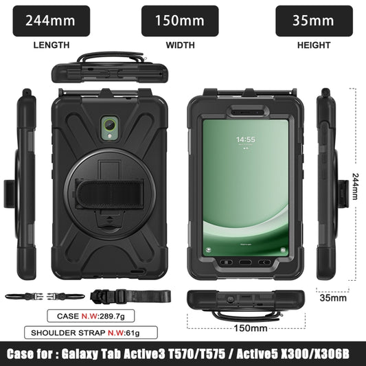 For Samsung Galaxy Tab Active5 X300 Rotary Grip Silicone Hybrid PC Tablet Case with Shoulder Strap(Black) by bashfashion