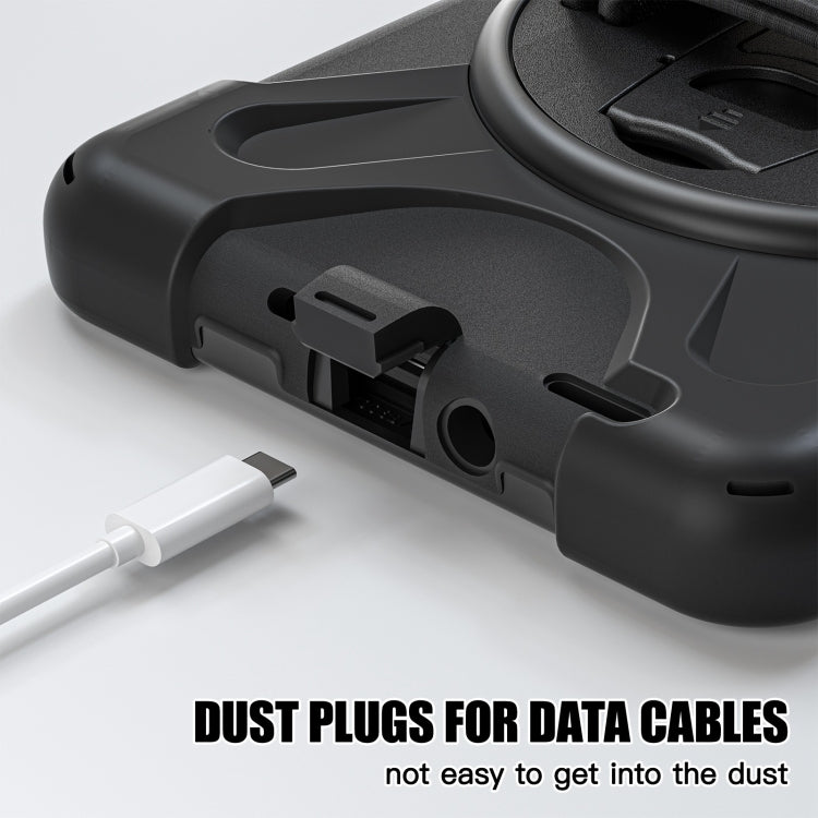 For Samsung Galaxy Tab Active5 X300 Rotary Grip Silicone Hybrid PC Tablet Case with Shoulder Strap(Black) by bashfashion