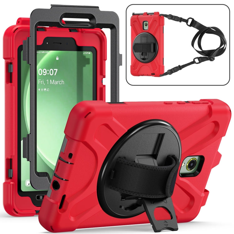 For Samsung Galaxy Tab Active5 X300 Rotary Grip Silicone Hybrid PC Tablet Case with Shoulder Strap(Red) by bashfashion