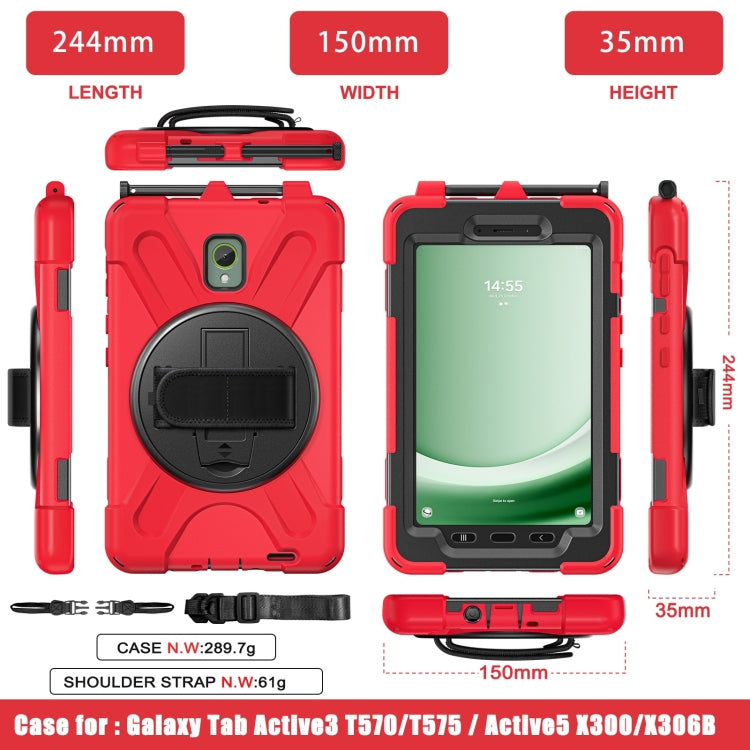 For Samsung Galaxy Tab Active5 X300 Rotary Grip Silicone Hybrid PC Tablet Case with Shoulder Strap(Red) by bashfashion
