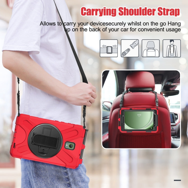 For Samsung Galaxy Tab Active5 X300 Rotary Grip Silicone Hybrid PC Tablet Case with Shoulder Strap(Red) by bashfashion
