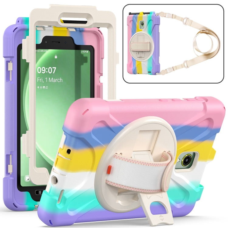 For Samsung Galaxy Tab Active5 X300 Rotary Grip Silicone Hybrid PC Tablet Case with Shoulder Strap(Colorful Pink) by bashfashion