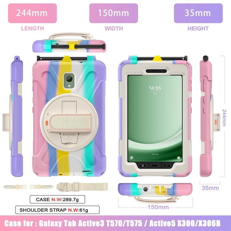 For Samsung Galaxy Tab Active5 X300 Rotary Grip Silicone Hybrid PC Tablet Case with Shoulder Strap(Colorful Pink) by bashfashion
