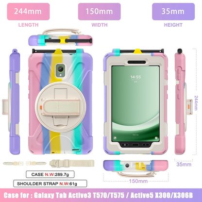 For Samsung Galaxy Tab Active5 X300 Rotary Grip Silicone Hybrid PC Tablet Case with Shoulder Strap(Colorful Pink) by bashfashion