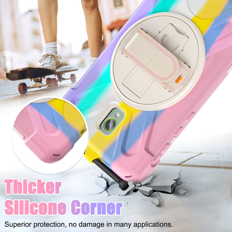 For Samsung Galaxy Tab Active5 X300 Rotary Grip Silicone Hybrid PC Tablet Case with Shoulder Strap(Colorful Pink) by bashfashion