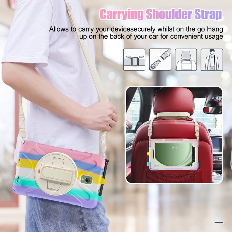 For Samsung Galaxy Tab Active5 X300 Rotary Grip Silicone Hybrid PC Tablet Case with Shoulder Strap(Colorful Pink) by bashfashion
