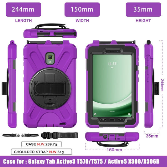 For Samsung Galaxy Tab Active5 X300 Rotary Grip Silicone Hybrid PC Tablet Case with Shoulder Strap(Purple) by bashfashion