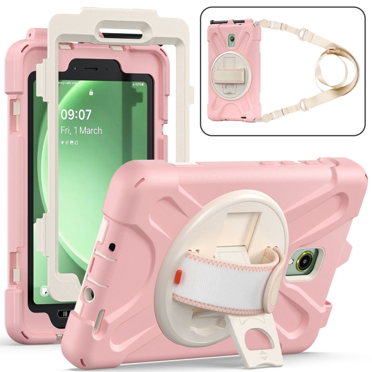 For Samsung Galaxy Tab Active5 X300 Rotary Grip Silicone Hybrid PC Tablet Case with Shoulder Strap(Pink) by bashfashion