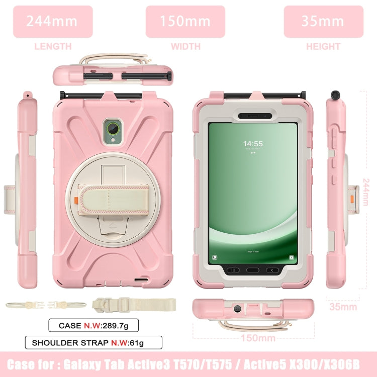For Samsung Galaxy Tab Active5 X300 Rotary Grip Silicone Hybrid PC Tablet Case with Shoulder Strap(Pink) by bashfashion