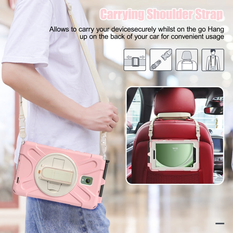 For Samsung Galaxy Tab Active5 X300 Rotary Grip Silicone Hybrid PC Tablet Case with Shoulder Strap(Pink) by bashfashion