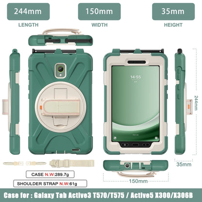 For Samsung Galaxy Tab Active5 X300 Rotary Grip Silicone Hybrid PC Tablet Case with Shoulder Strap(Emerald Green) by bashfashion