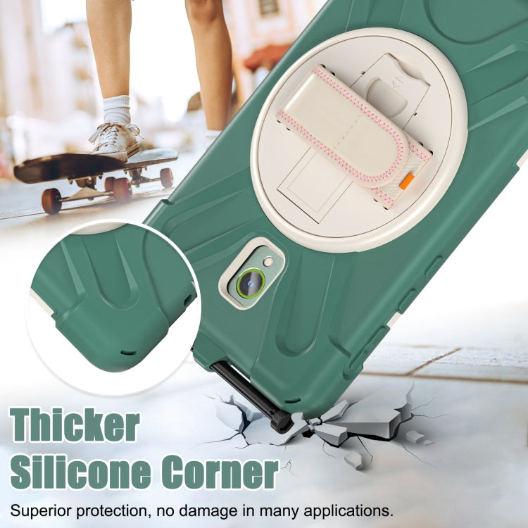 For Samsung Galaxy Tab Active5 X300 Rotary Grip Silicone Hybrid PC Tablet Case with Shoulder Strap(Emerald Green) by bashfashion