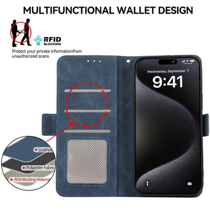 For iPhone 16e ABEEL Frosted Magnetic RFID Leather Phone Case(Blue) by bashfashion