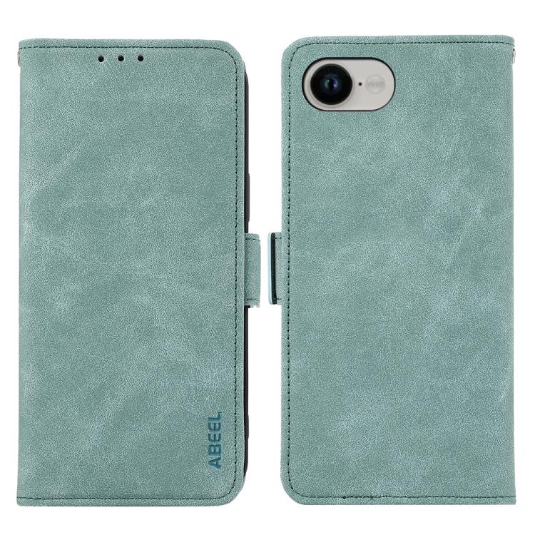 For iPhone 16e ABEEL Frosted Magnetic RFID Leather Phone Case(Cyan) by bashfashion