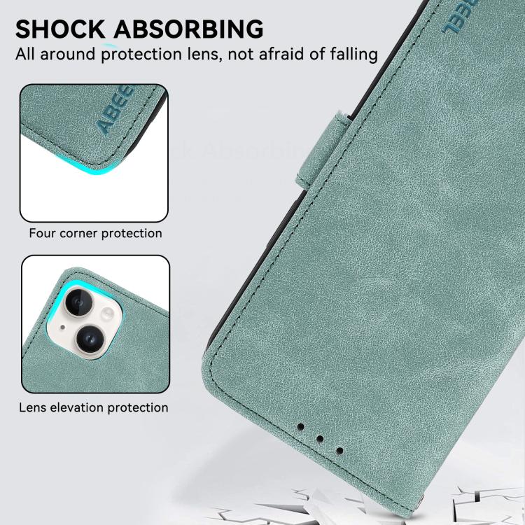 For iPhone 16e ABEEL Frosted Magnetic RFID Leather Phone Case(Cyan) by bashfashion
