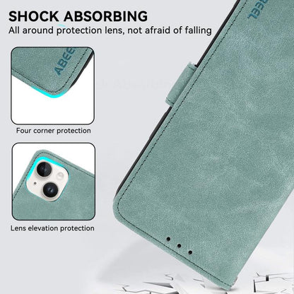 For iPhone 16e ABEEL Frosted Magnetic RFID Leather Phone Case(Cyan) by bashfashion