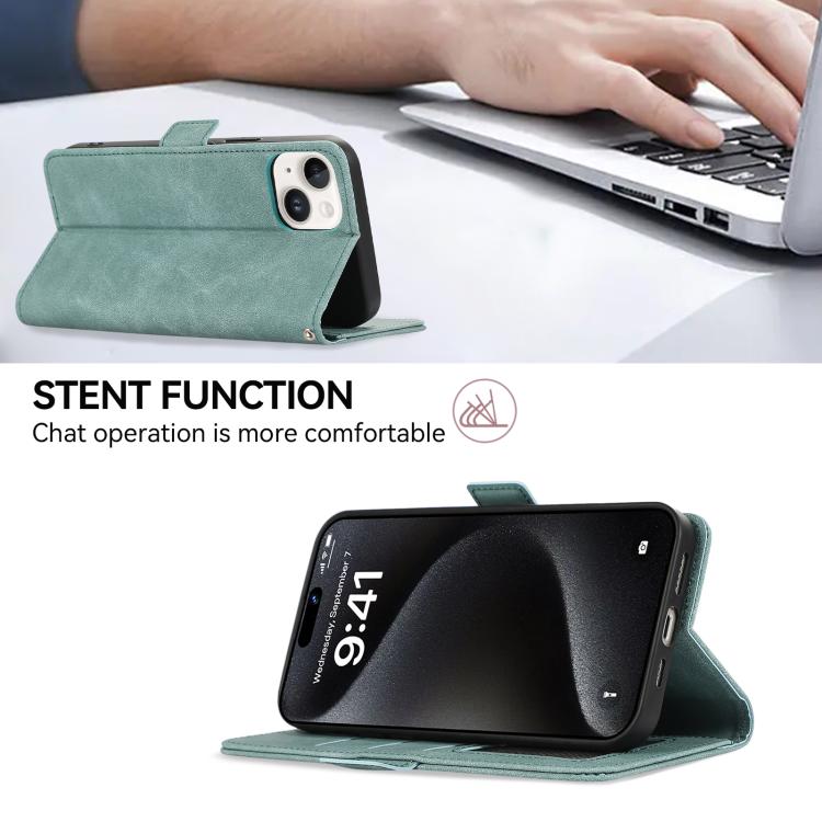 For iPhone 16e ABEEL Frosted Magnetic RFID Leather Phone Case(Cyan) by bashfashion