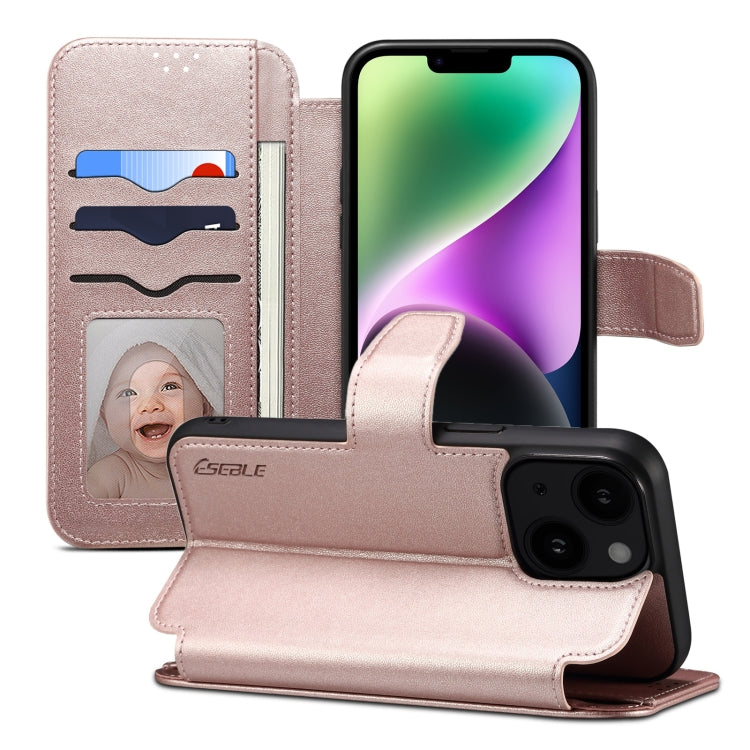 For iPhone 14 / 13 ESEBLE E1 Nappa Texture MagSafe Holder Leather Phone Case(Rose Gold) by ESEBLE