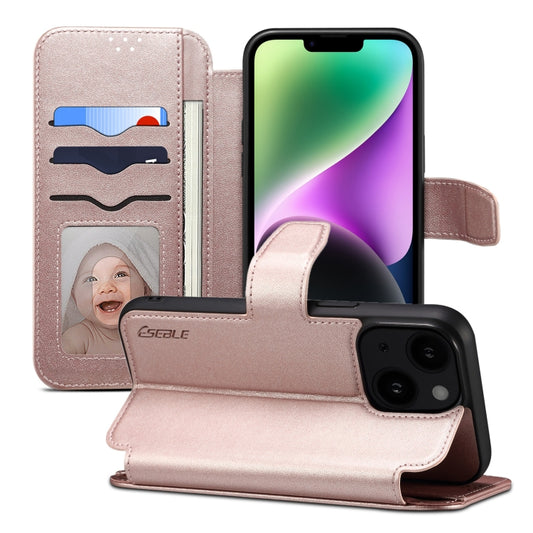 For iPhone 15 Plus / 14 Plus ESEBLE E1 Nappa Texture MagSafe Holder Leather Phone Case(Rose Gold) by ESEBLE
