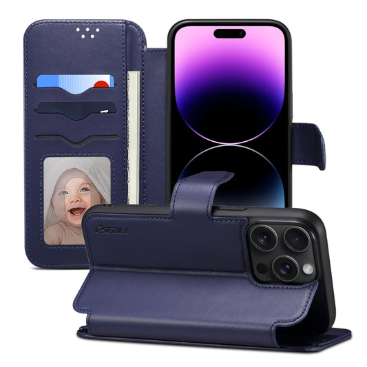 For iPhone 14 Pro ESEBLE E1 Nappa Texture MagSafe Holder Leather Phone Case(Dark Blue) by ESEBLE
