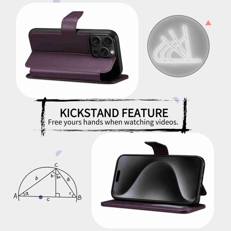 For iPhone 14 Pro ESEBLE E1 Nappa Texture MagSafe Holder Leather Phone Case(Dark Purple) by ESEBLE