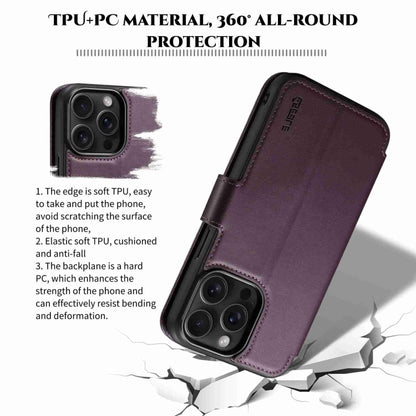 For iPhone 14 Pro Max ESEBLE E1 Nappa Texture MagSafe Holder Leather Phone Case(Dark Purple) by ESEBLE