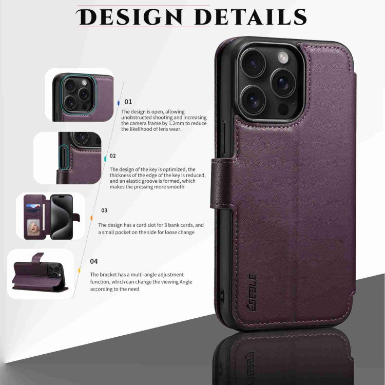 For iPhone 14 Pro Max ESEBLE E1 Nappa Texture MagSafe Holder Leather Phone Case(Dark Purple) by ESEBLE
