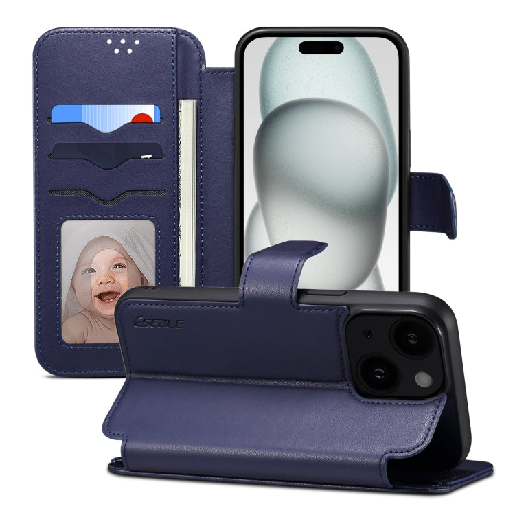 For iPhone 15 ESEBLE E1 Nappa Texture MagSafe Holder Leather Phone Case(Dark Blue) by ESEBLE