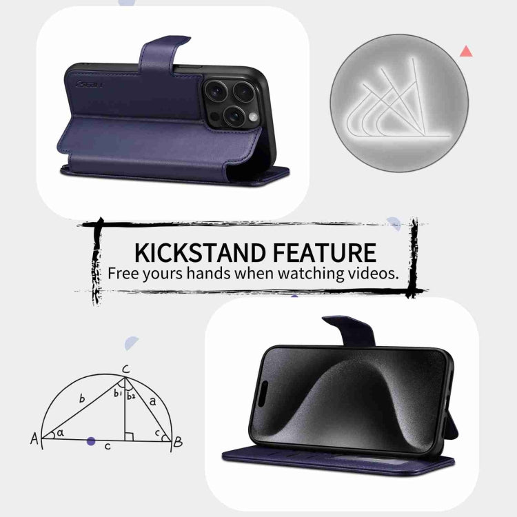 For iPhone 15 ESEBLE E1 Nappa Texture MagSafe Holder Leather Phone Case(Dark Blue) by ESEBLE