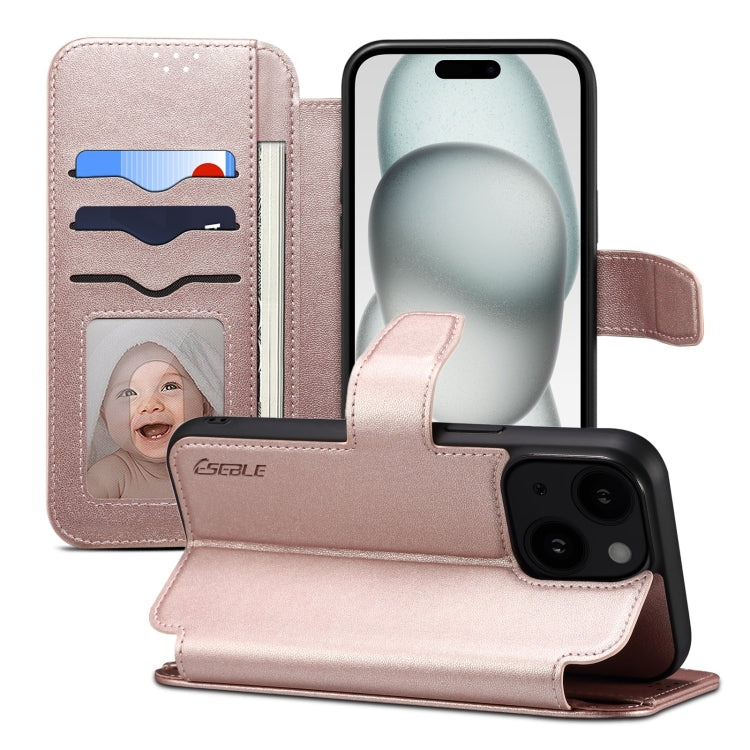 For iPhone 15 ESEBLE E1 Nappa Texture MagSafe Holder Leather Phone Case(Rose Gold) by ESEBLE