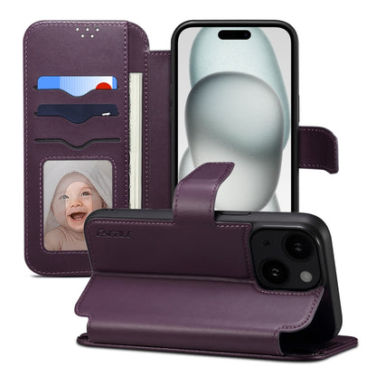 For iPhone 15 ESEBLE E1 Nappa Texture MagSafe Holder Leather Phone Case(Dark Purple) by ESEBLE