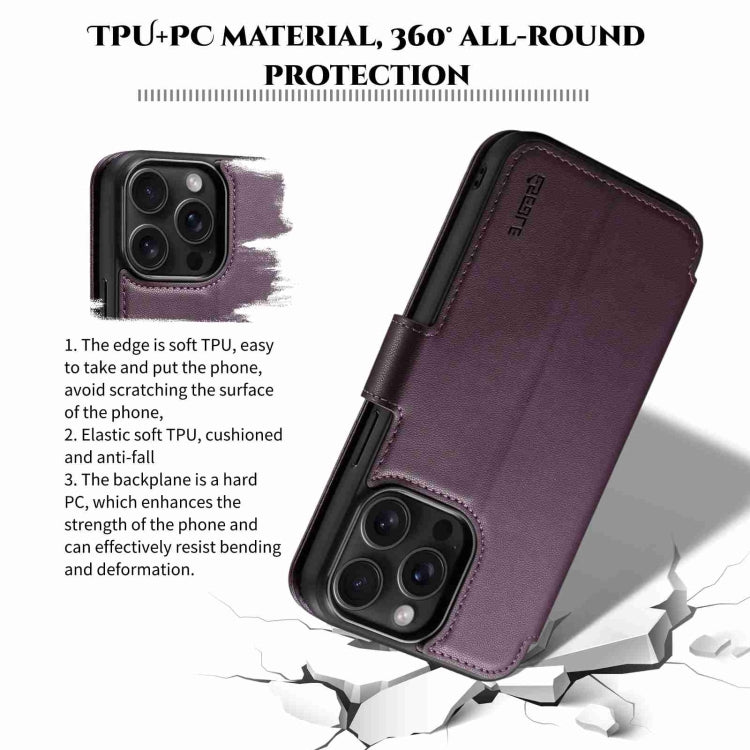 For iPhone 15 ESEBLE E1 Nappa Texture MagSafe Holder Leather Phone Case(Dark Purple) by ESEBLE