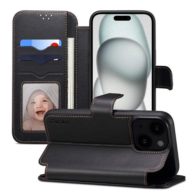 For iPhone 15 ESEBLE E1 Nappa Texture MagSafe Holder Leather Phone Case(Black) by ESEBLE