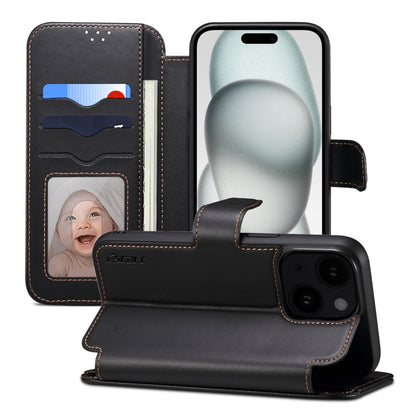 For iPhone 15 ESEBLE E1 Nappa Texture MagSafe Holder Leather Phone Case(Black) by ESEBLE